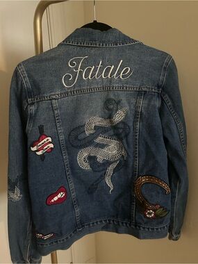 PacSun Embroidered Denim Jacket Snake Patch Femme Fatale Graphic Medium
